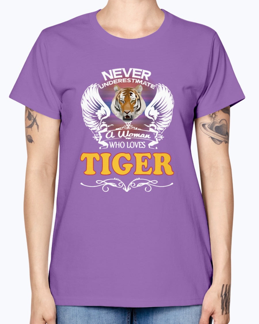 Gildan Ladies Missy T-Shirt 16 colors. A Woman Who Love Tiger
