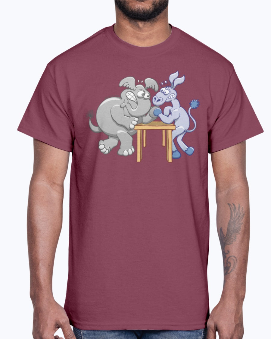 Men's Gildan Ultra Cotton T-Shirt Arm Wrestling Donkey vs Elephant Mugs & Drinkware