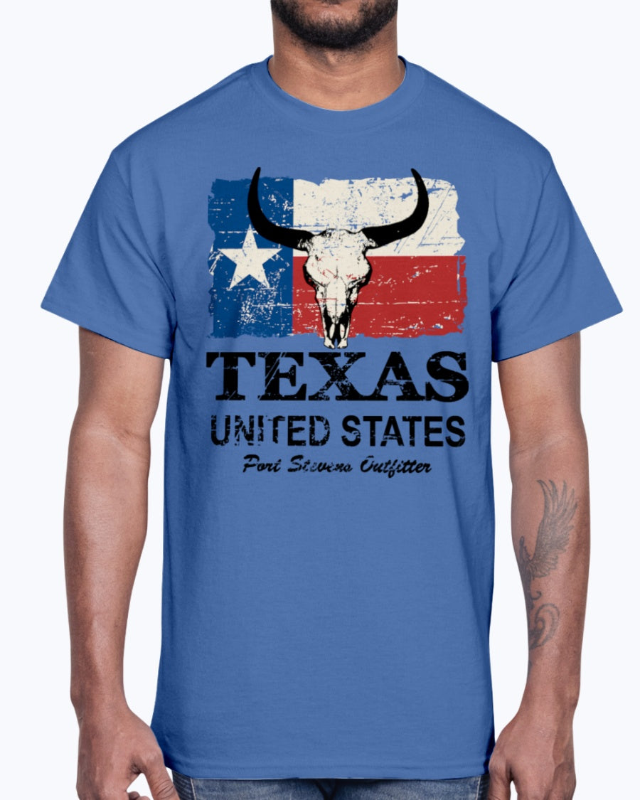 Men's Gildan Ultra Cotton T-Shirt 12 Dark colors Texas Bull Flag