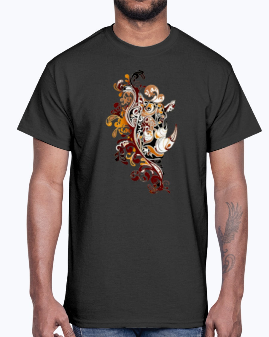 Men's Gildan Ultra Cotton T-Shirt 12 Dark colors. Dust Rhinos Orange Knotwork
