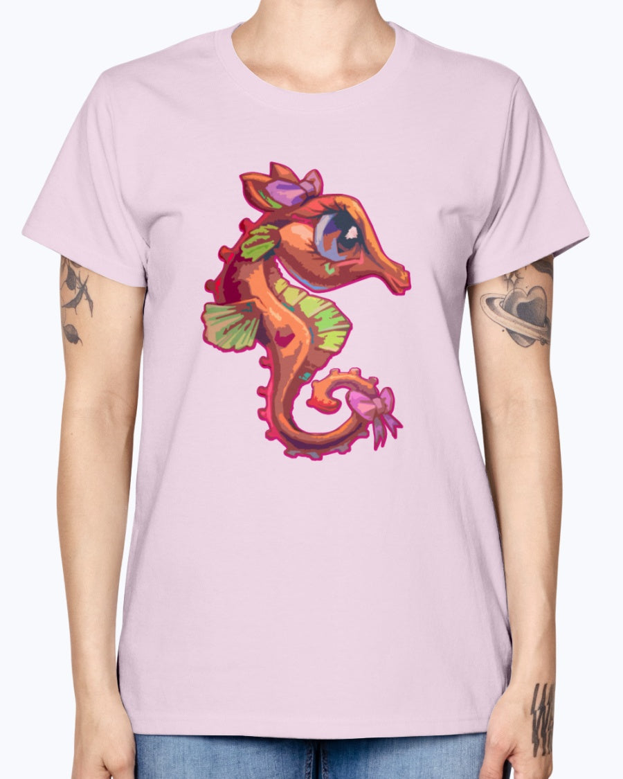 Gildan Ladies Missy T-Shirt .Cute Seahorse