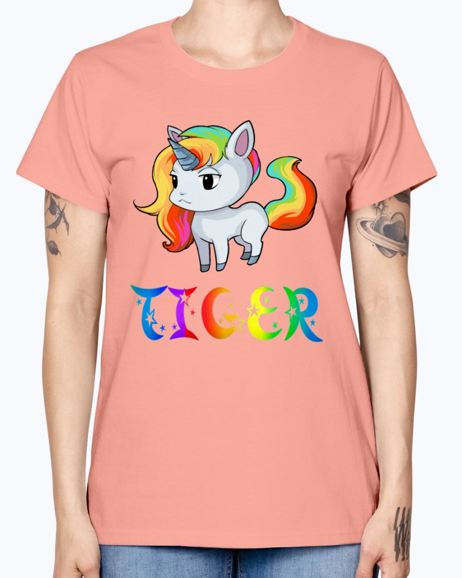 Gildan Ladies Missy T-Shirt 16 colors. Tiger Unicorn