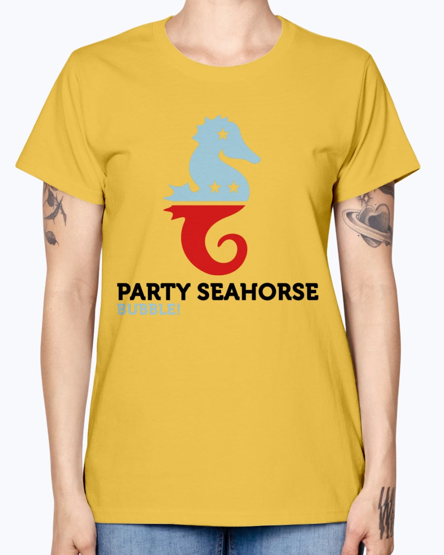 Gildan Ladies Missy T-Shirt Party Animals Seahorse . Polo Shirts