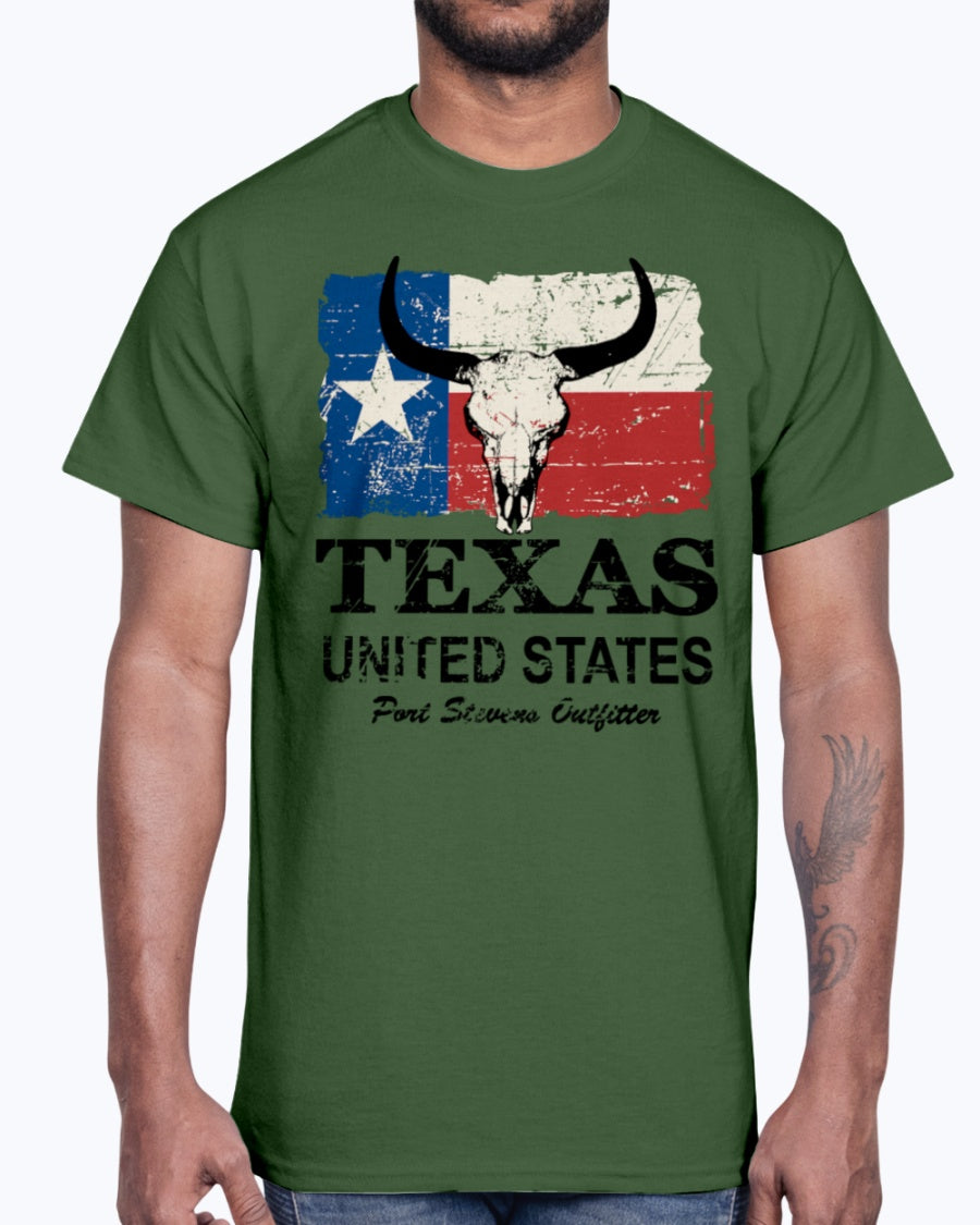 Men's Gildan Ultra Cotton T-Shirt 12 Dark colors Texas Bull Flag