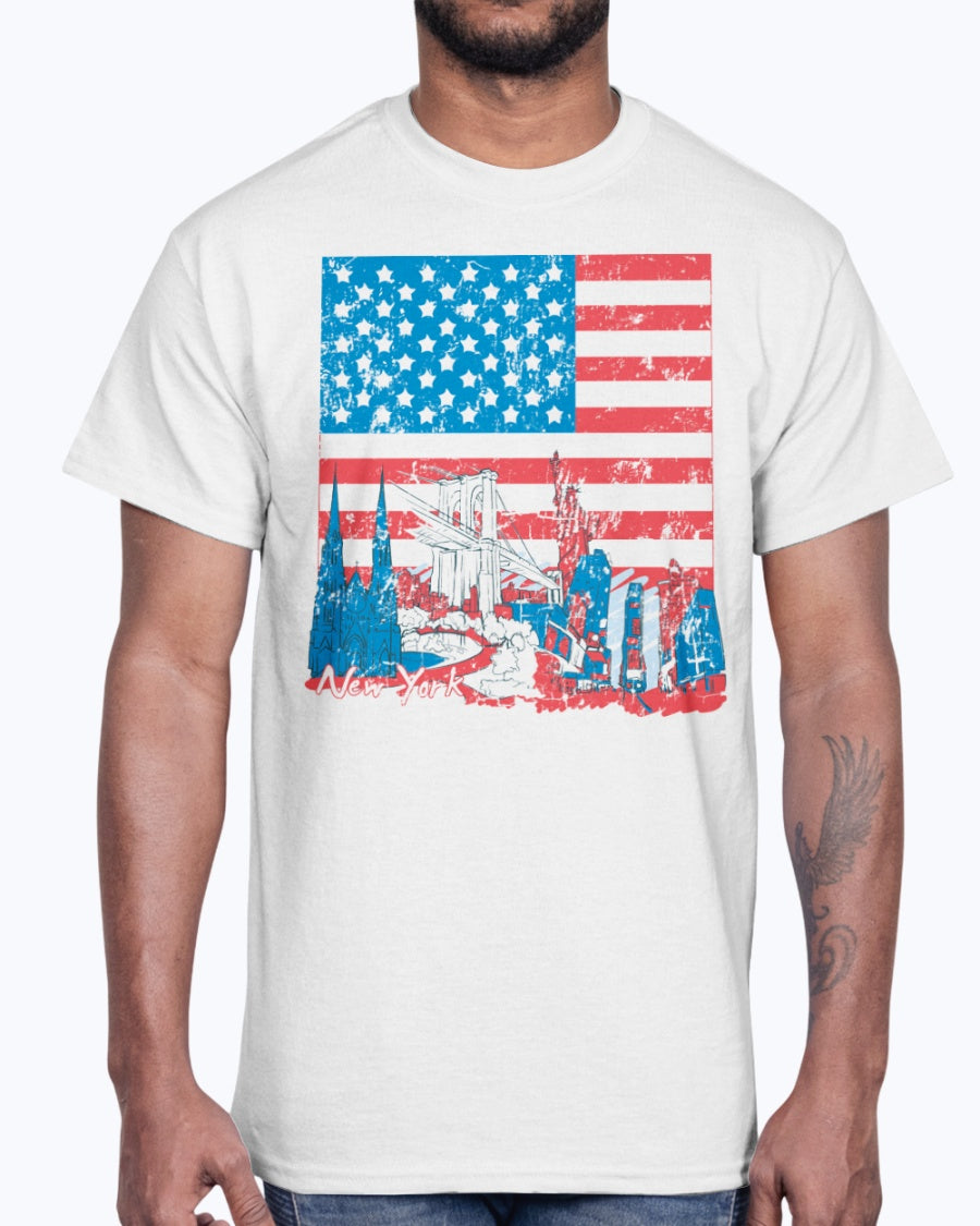 Men's Gildan Ultra Cotton T-Shirt 11 Light coloros USA Flag and Attractions, design-852 2