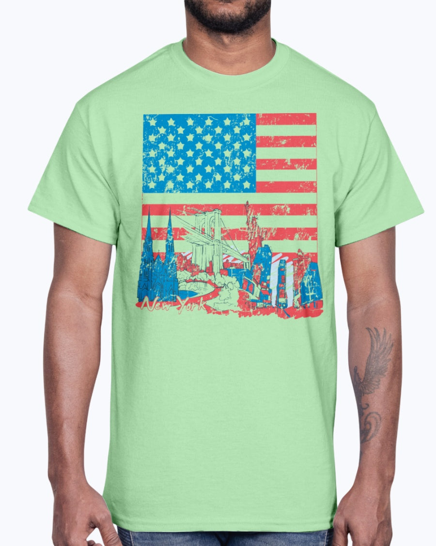 Men's Gildan Ultra Cotton T-Shirt 11 Light coloros USA Flag and Attractions, design-852 2