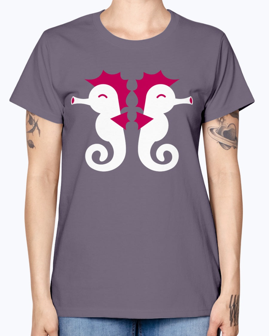 Gildan Ladies Missy T-Shirt Double cute little seahorses