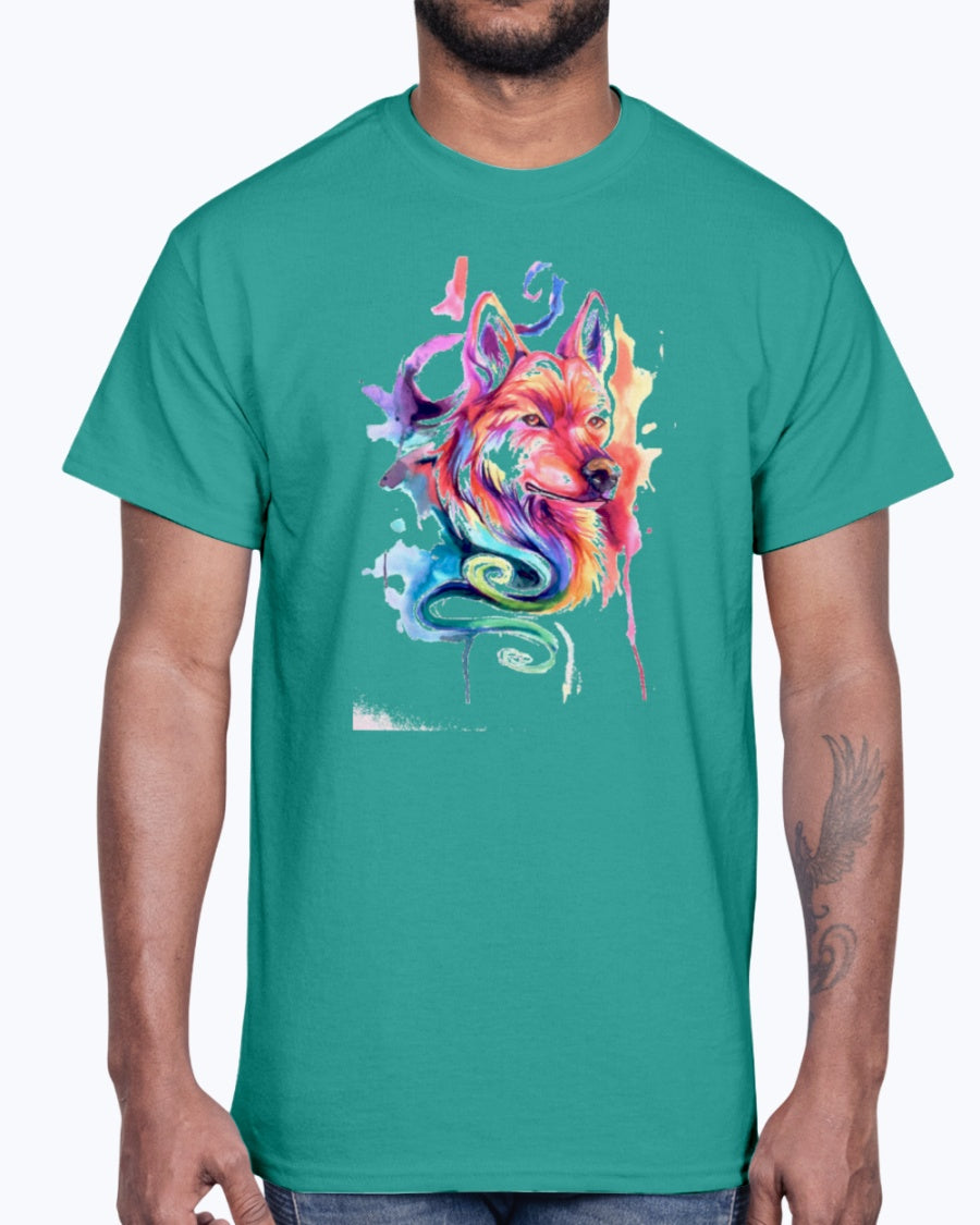 Men's Gildan Ultra Cotton T-Shirt 12 Dark colors I Am Wolf !