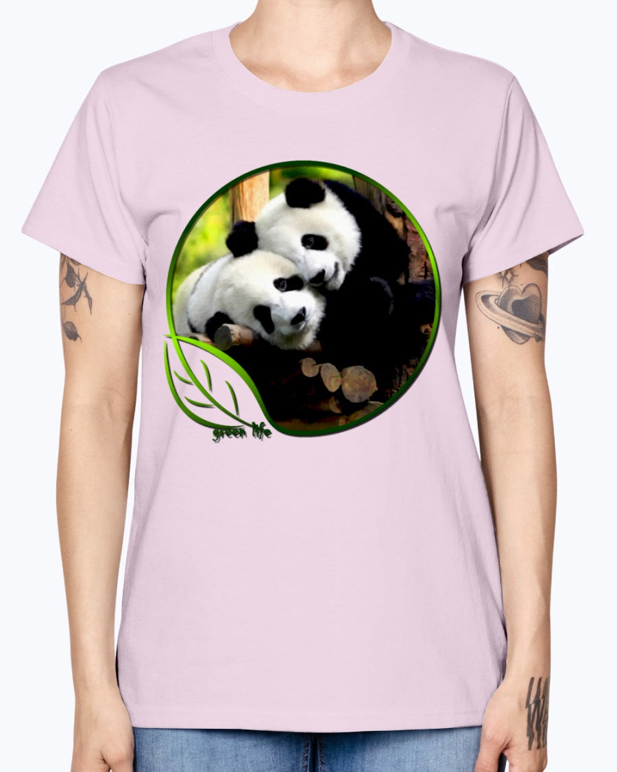 Gildan Ladies Missy T-Shirt Green Life Panda's