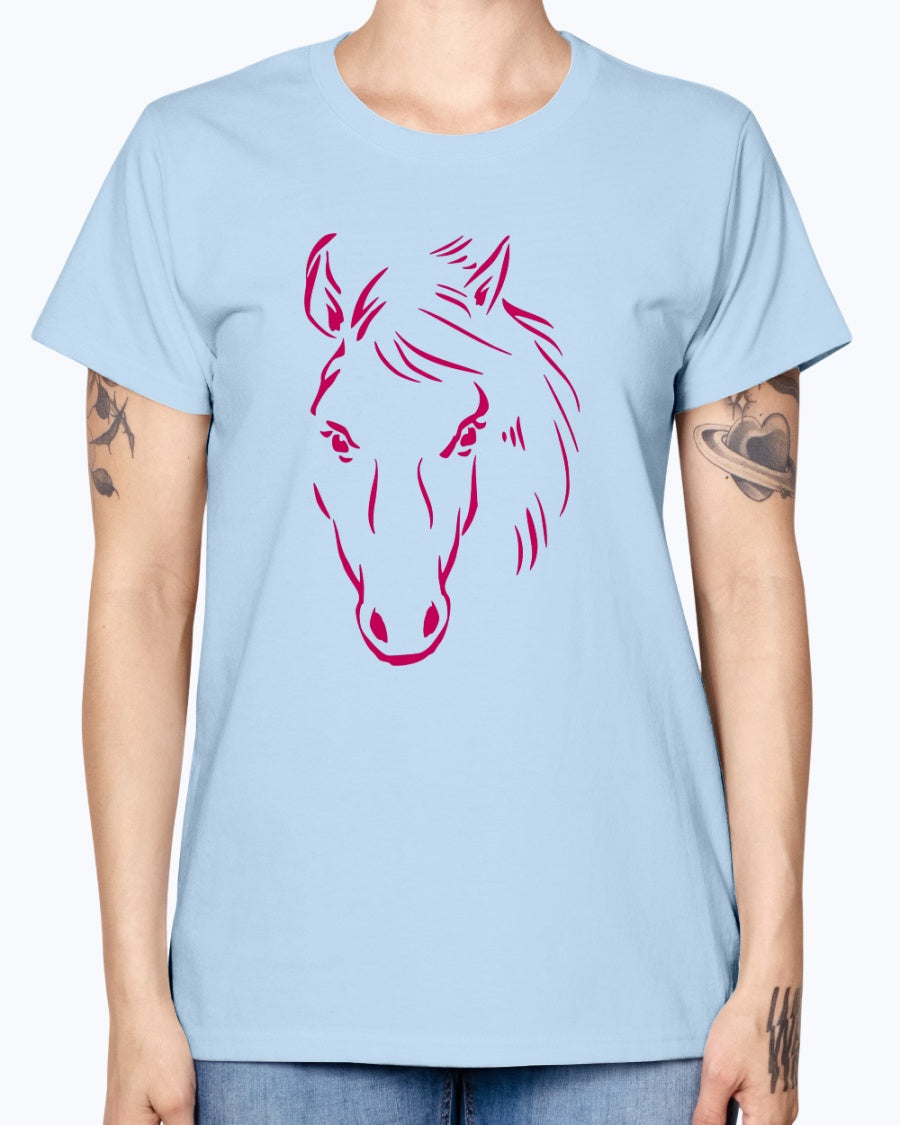 Gildan Ladies Missy T-Shirt. Horse drawing