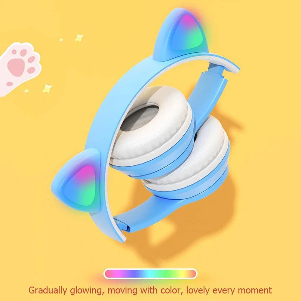 Gaming Headset Cat Ear Bluetooth-Compatible 5.0 Gaming Earphone Wired Headset Stereo Bass Music Earbud for Kids Girls Gift