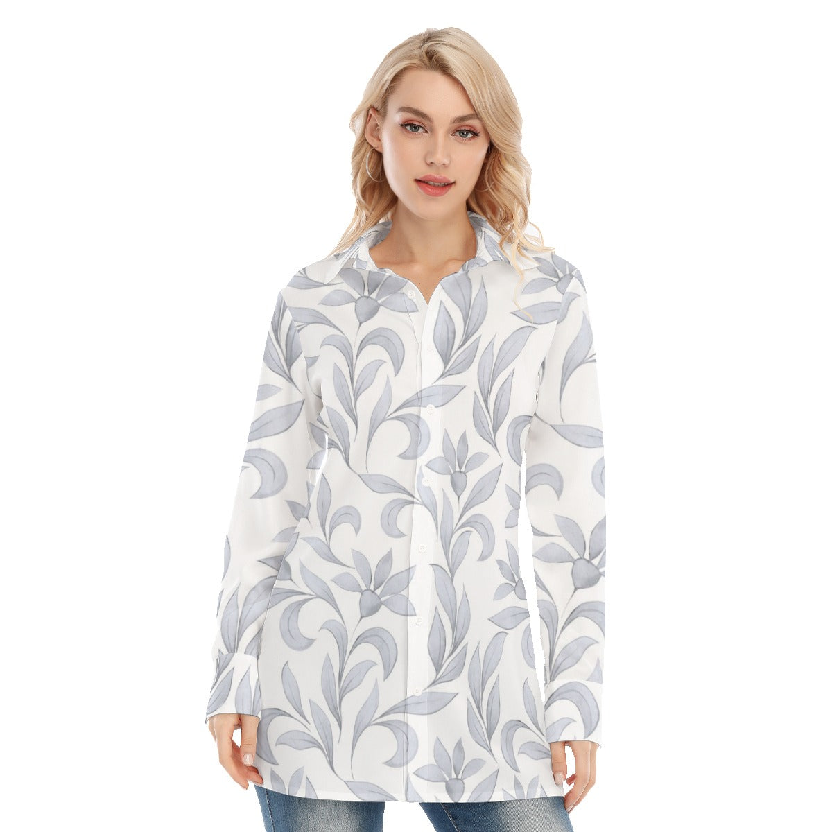 3R9FQ All-Over Print Women's Long Shirt |115GSM 98% Cotton and 2% spandex