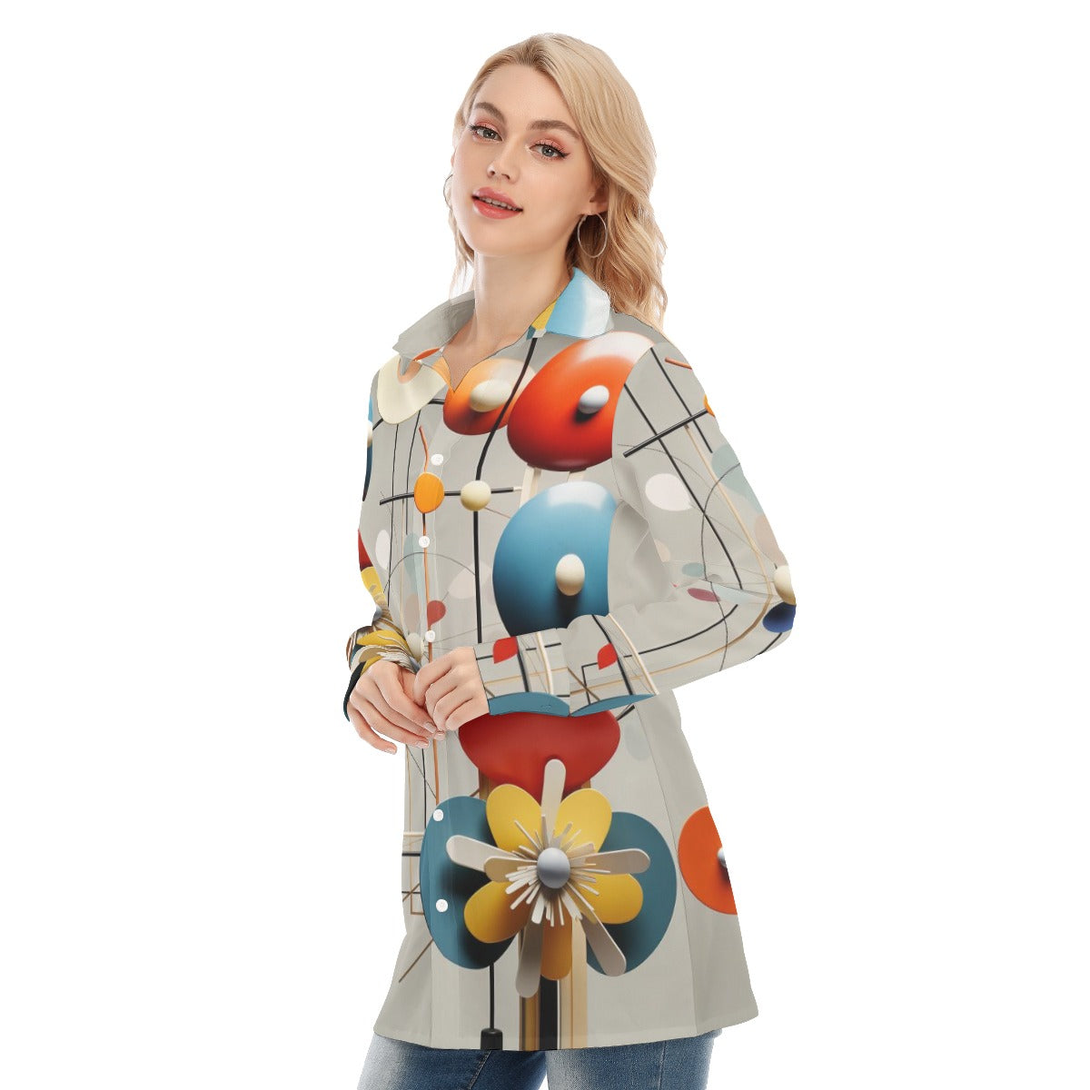 3R9GD All-Over Print Women's Long Shirt |115GSM 98% Cotton and 2% spandex