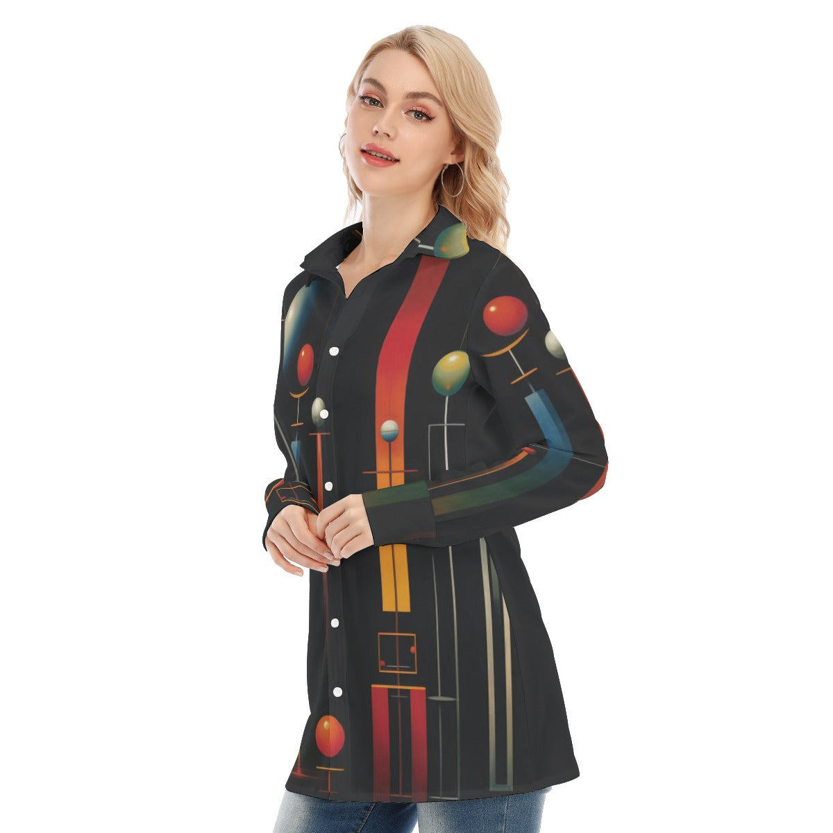 3R9G6 All-Over Print Women's Long Shirt |115GSM 98% Cotton and 2% spandex