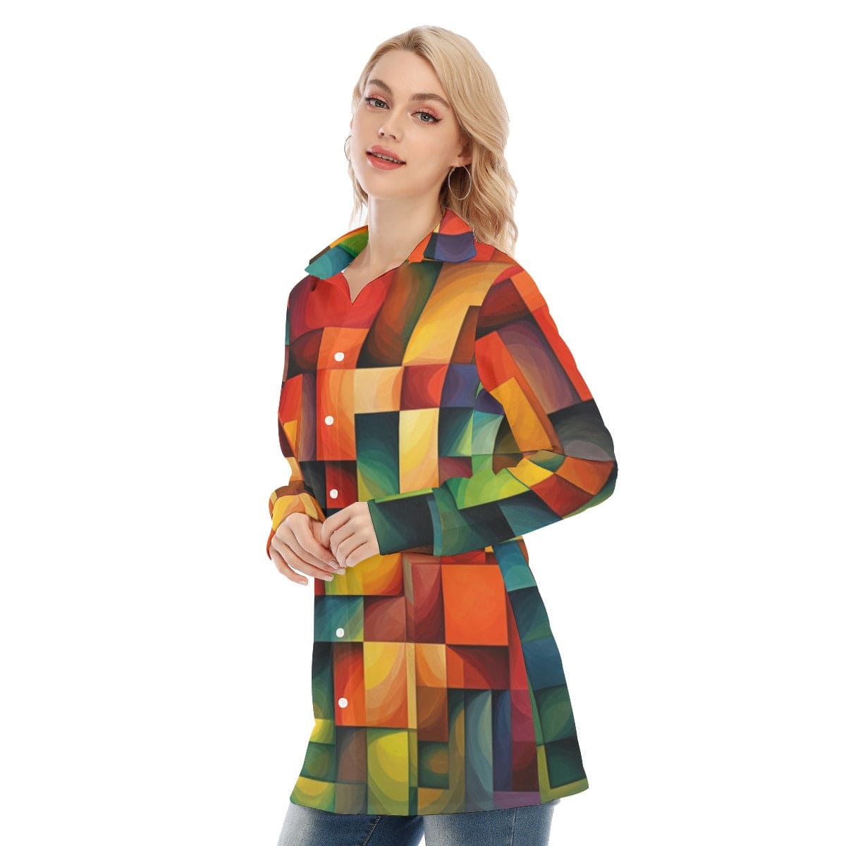 3R9EK All-Over Print Women's Long Shirt |115GSM 98% Cotton and 2% spandex