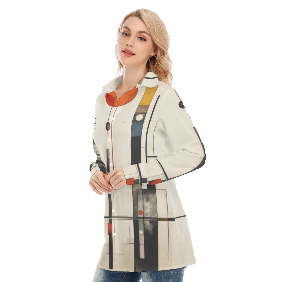 3R9FW All-Over Print Women's Long Shirt |115GSM 98% Cotton and 2% spandex