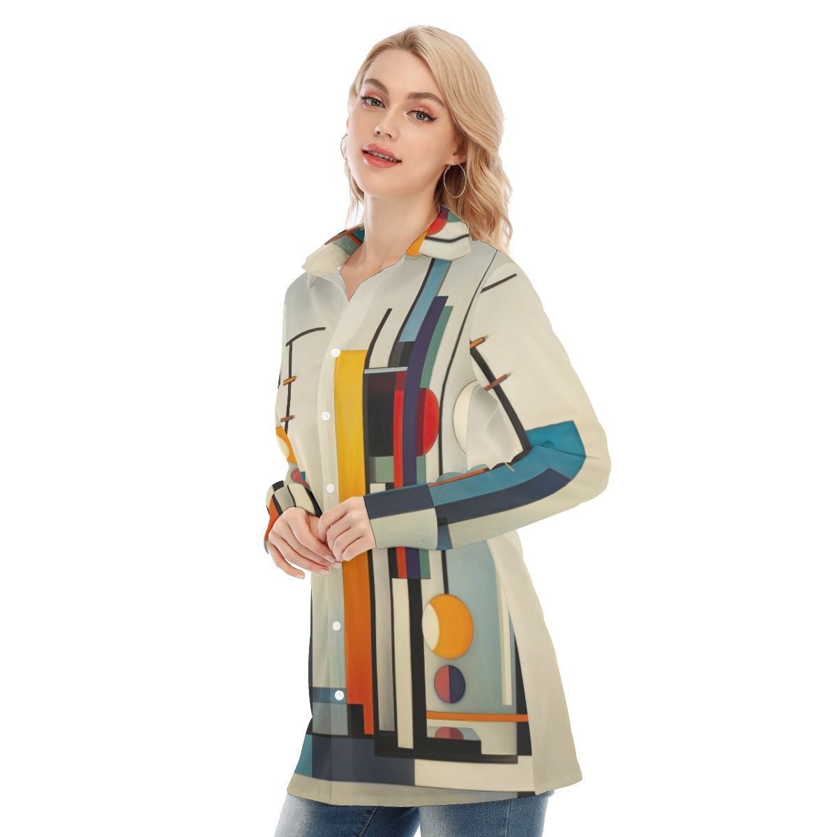 3R9G3 All-Over Print Women's Long Shirt |115GSM 98% Cotton and 2% spandex