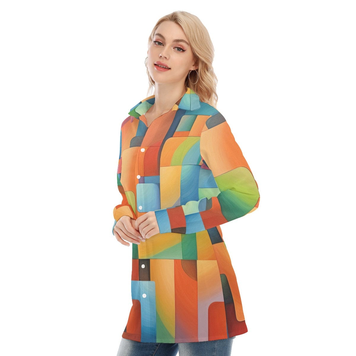 3R9ER All-Over Print Women's Long Shirt |115GSM 98% Cotton and 2% spandex