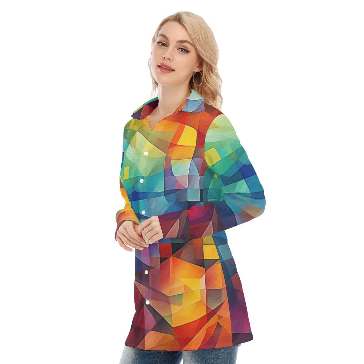 3R9EV All-Over Print Women's Long Shirt |115GSM  98% Cotton and 2% spandex