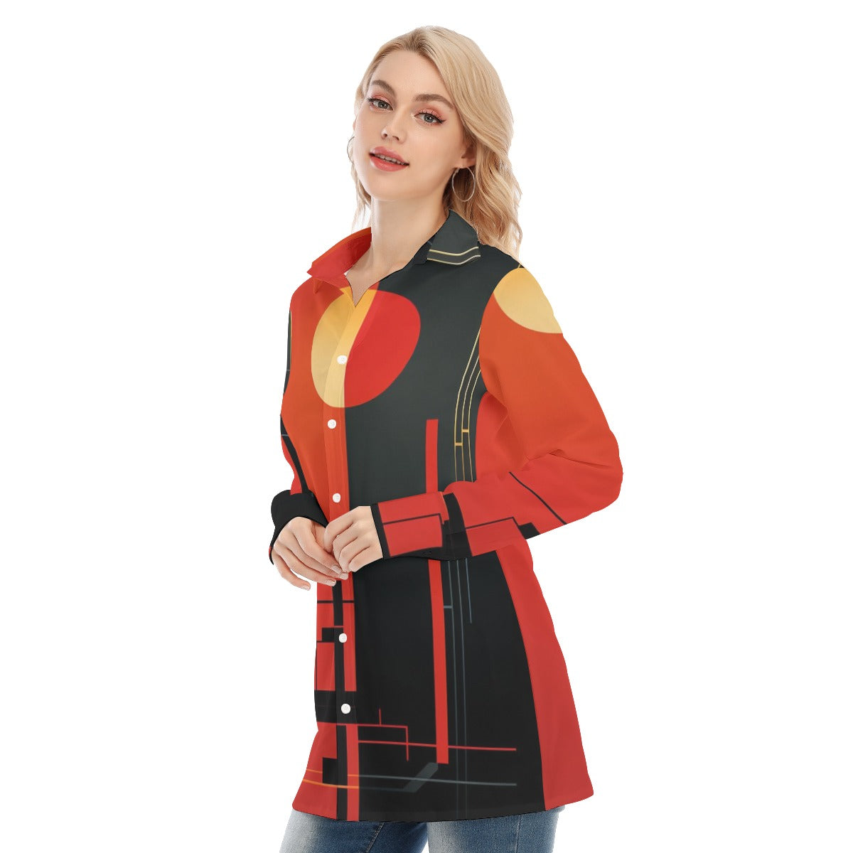 3R9FX All-Over Print Women's Long Shirt |115GSM 98% Cotton and 2% spandex
