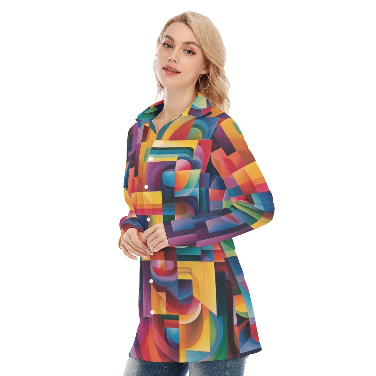 3R9EU All-Over Print Women's Long Shirt |115GSM  98% Cotton and 2% spandex