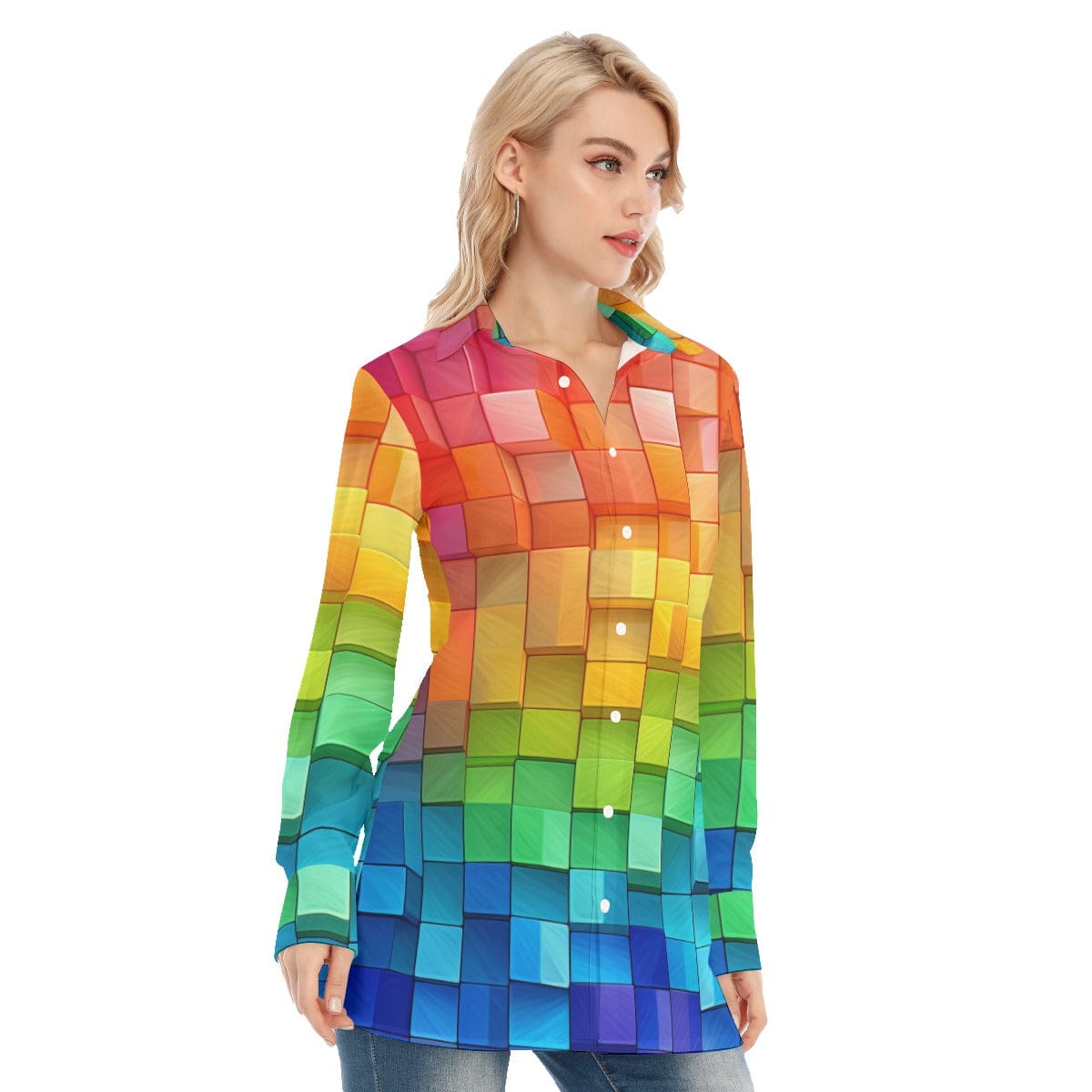 3R9EN All-Over Print Women's Long Shirt |115GSM 98% Cotton and 2% spandex