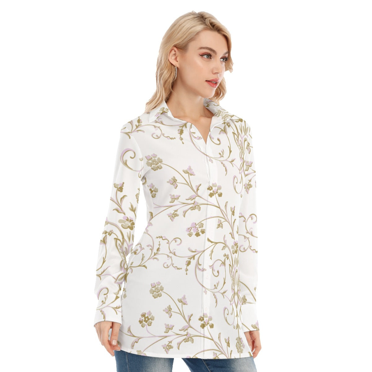 3R9FP All-Over Print Women's Long Shirt |115GSM  98% Cotton and 2% spandex