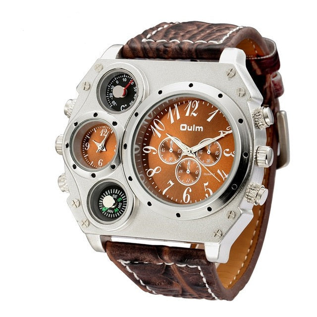Unique Design Watch with Thermometer and Compass, Two Time Zones