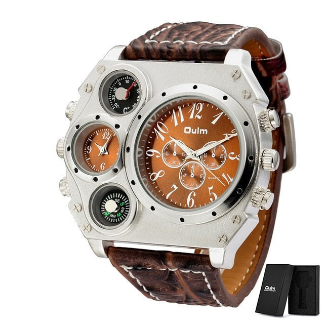 Unique Design Watch with Thermometer and Compass, Two Time Zones