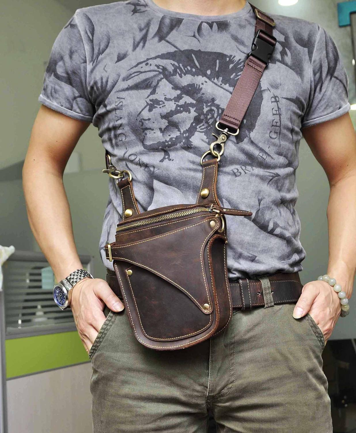 Crazy Horse Leather Small  Drop Leg Bag