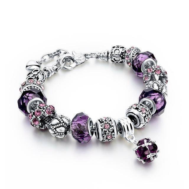 Silver Plated  Crystal&Glass Beads Charm Bracelets