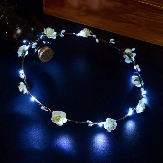 Flower Headband LED Light Up Hair Wreath Garlands For Wedding