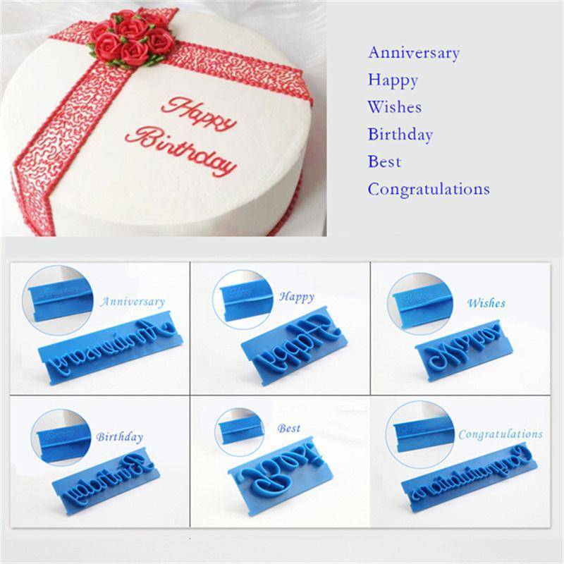6pcs/set  Plastic Letters Mold Happy Birthday .Wishes Anniversary .