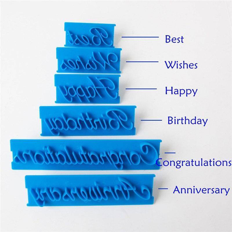 6pcs/set  Plastic Letters Mold Happy Birthday .Wishes Anniversary .