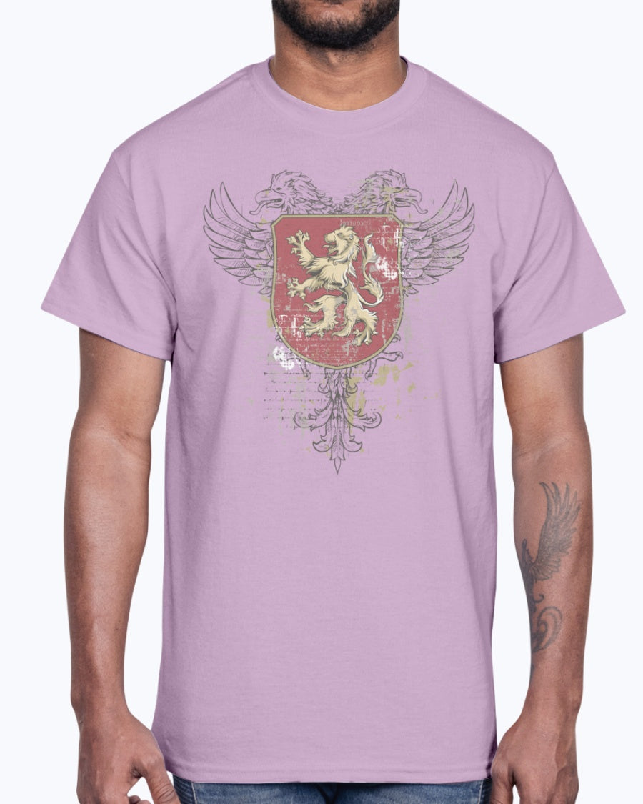 Men's Gildan Ultra Cotton T-Shirt 11 Light coloros.    Coat of arms with a lion, design-745