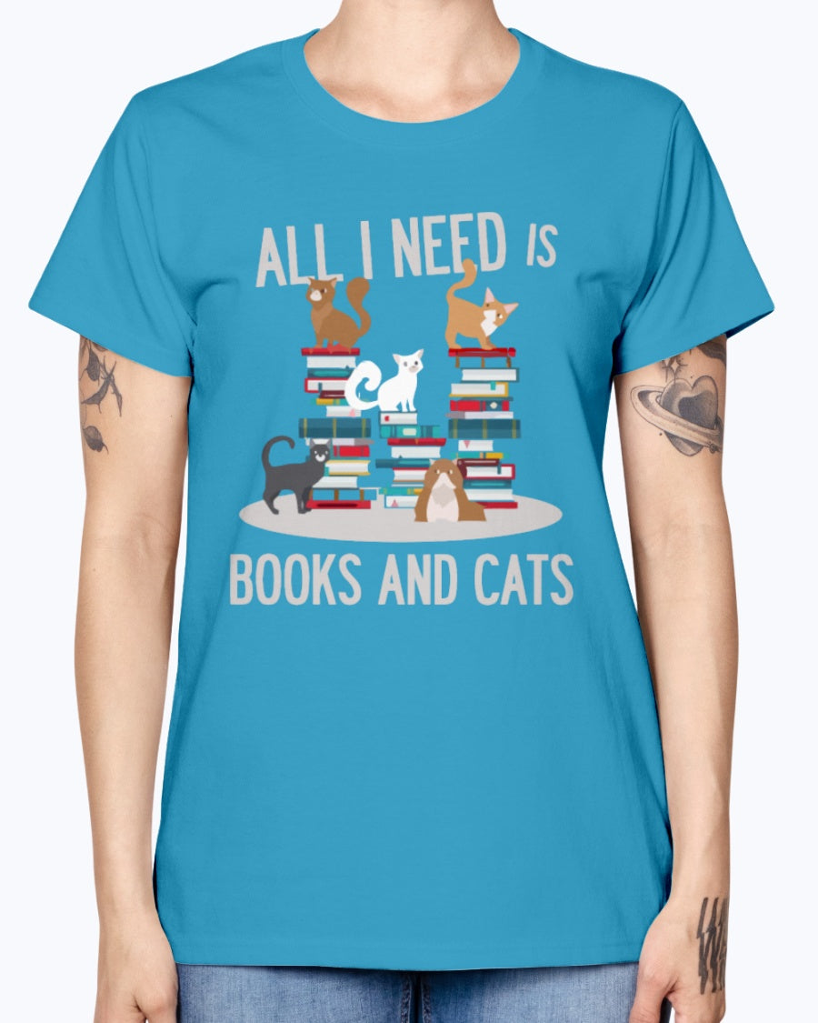 Gildan Ladies Missy T-Shirt. BOOKS AND CATS
