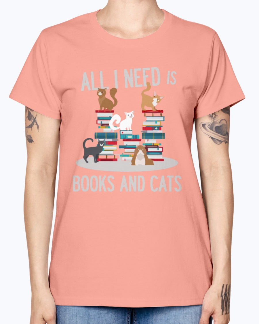 Gildan Ladies Missy T-Shirt. BOOKS AND CATS