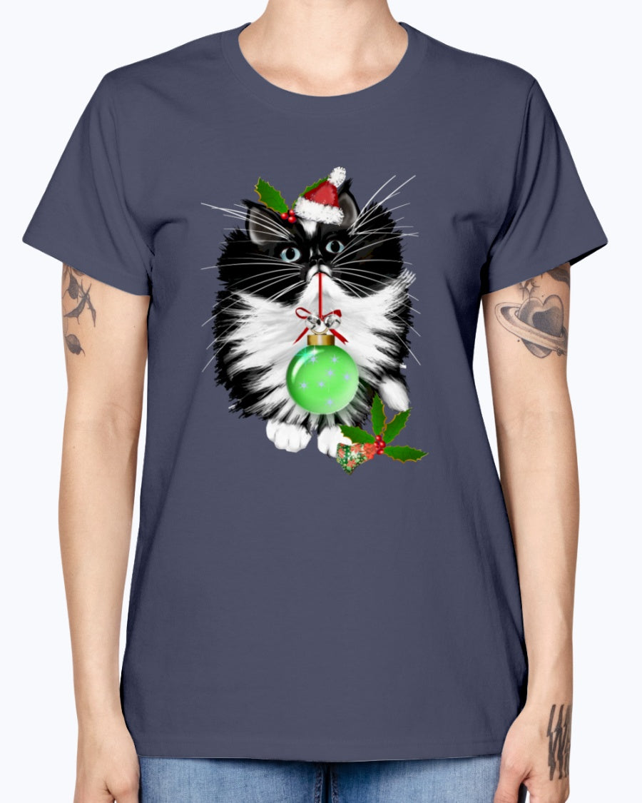 Gildan Ladies Missy T-Shirt. A Tuxedo Merry Christmas
