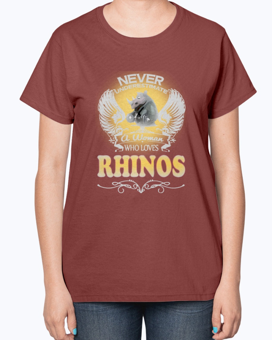 Gildan 2000L Ultra Cotton Ladies T-Shirt 13 colors Dark.  A Woman Who Love Rhinos