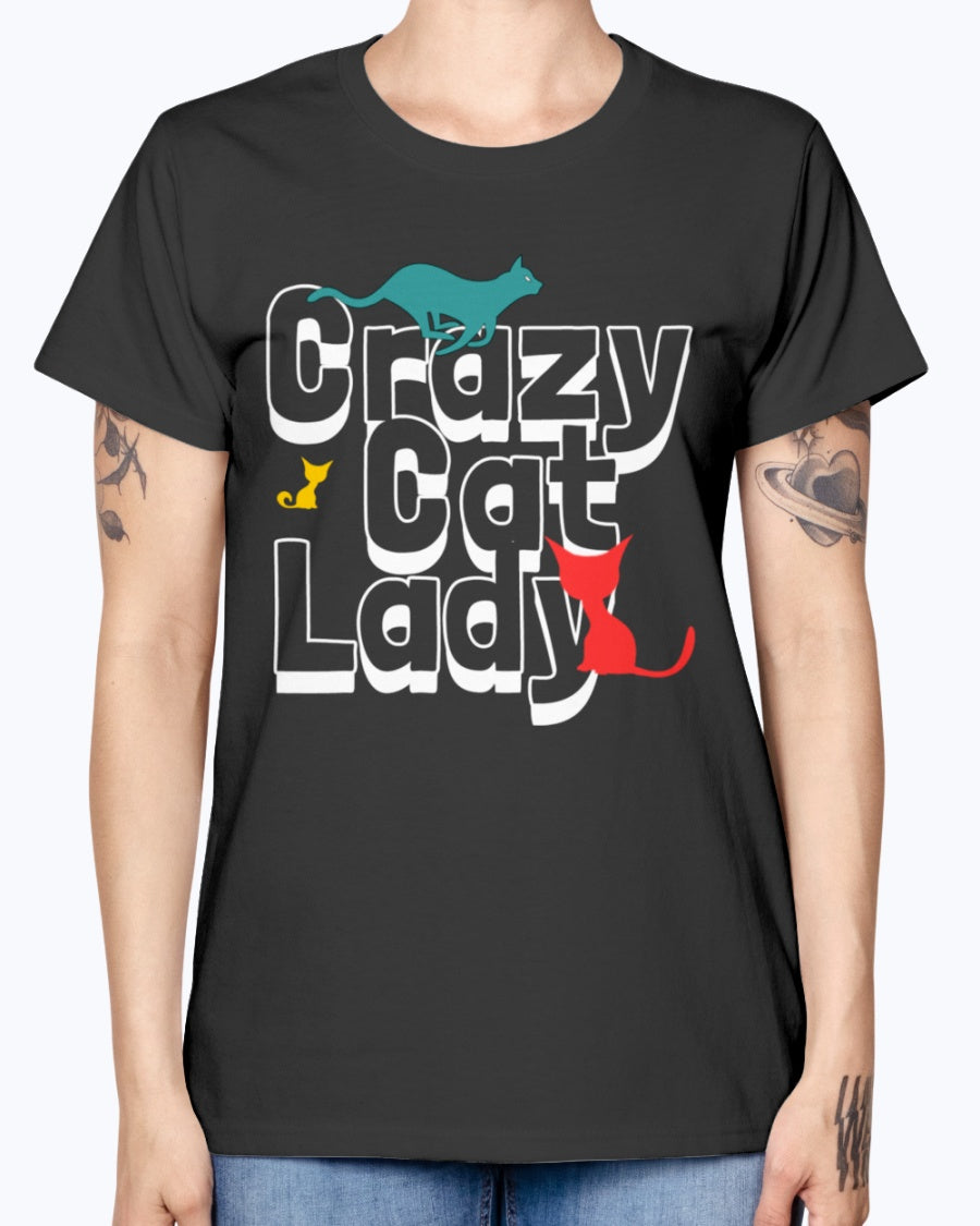 Gildan Ladies Missy T-Shirt. Crazy cat lady