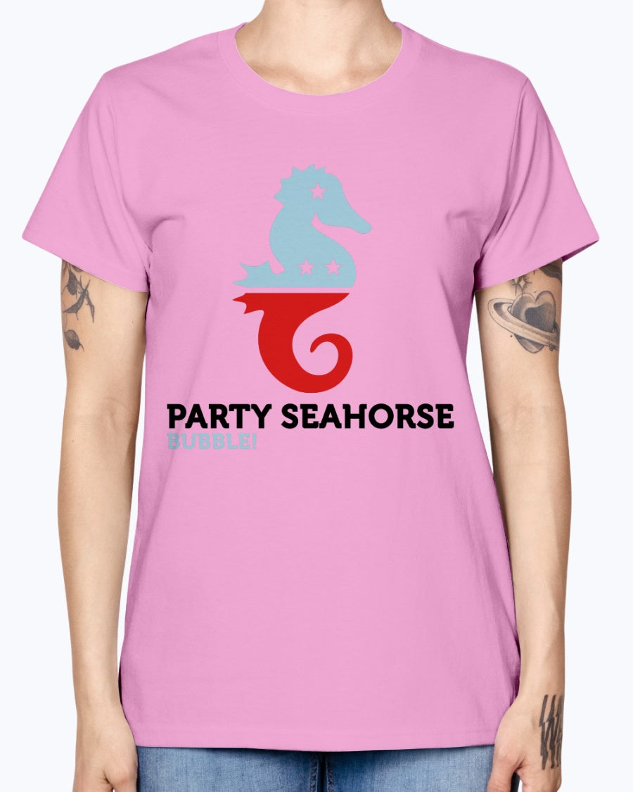 Gildan Ladies Missy T-Shirt  Party Animals Seahorse . Polo Shirts