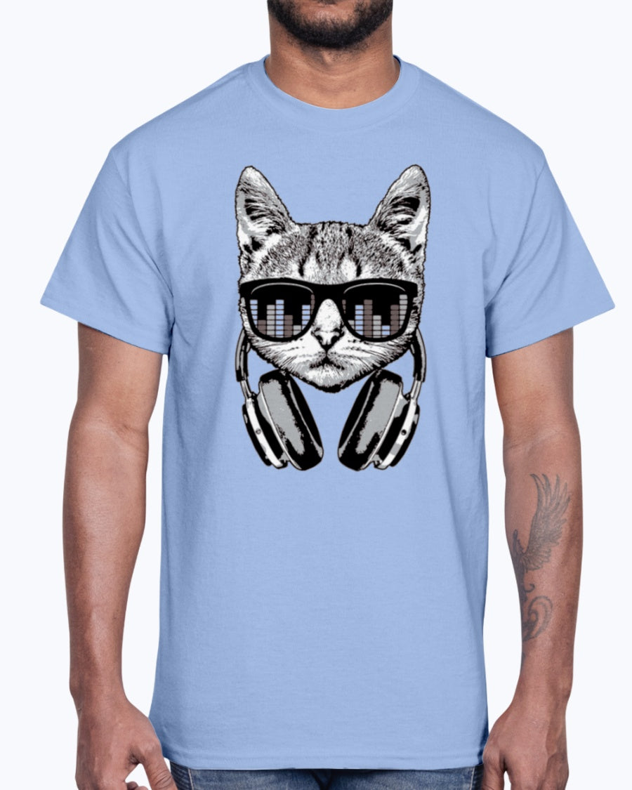 Men's Gildan Ultra Cotton T-Shirt     Headphones Cat Equalizer Glasses   (Mens)