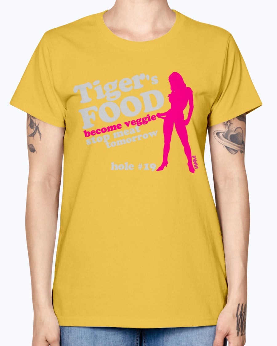 Gildan Ladies Missy T-Shirt 16 colors.  Black tiger 's food veggie grey by wam