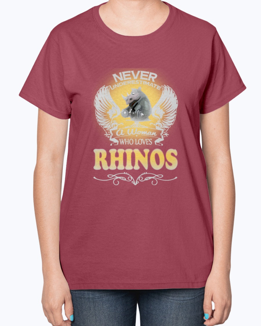 Gildan 2000L Ultra Cotton Ladies T-Shirt 13 colors Dark.  A Woman Who Love Rhinos