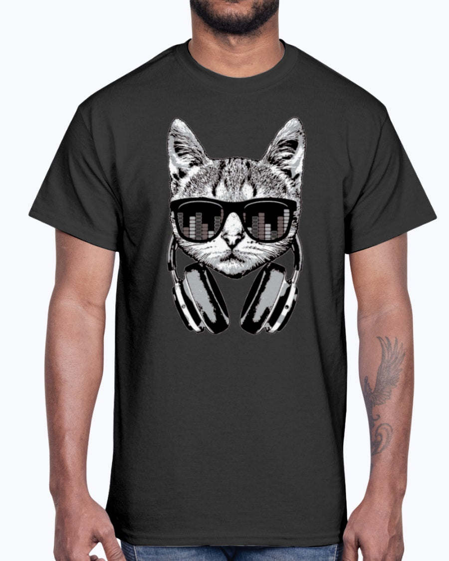 Men's Gildan Ultra Cotton T-Shirt     Headphones Cat Equalizer Glasses   (Mens)