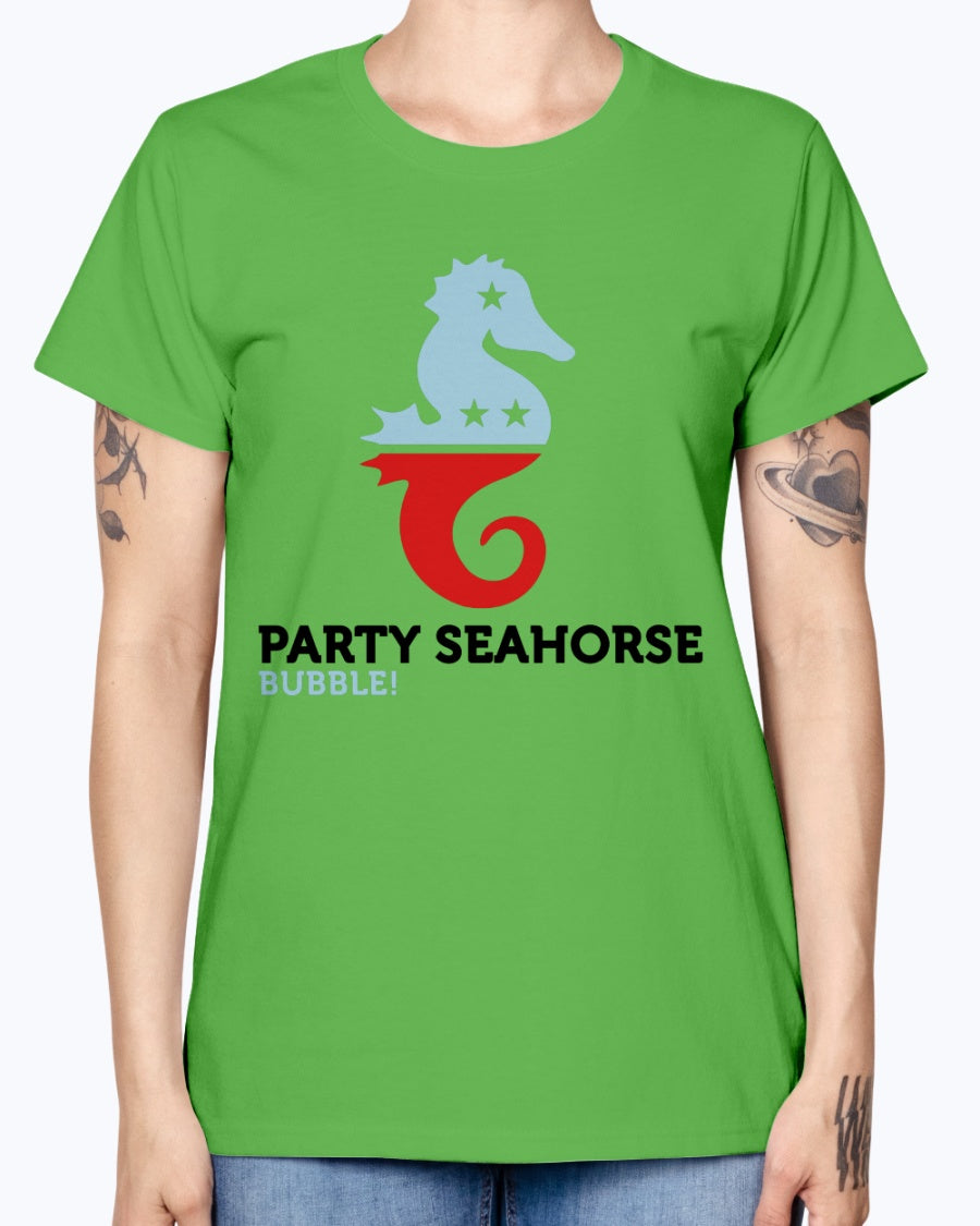 Gildan Ladies Missy T-Shirt  Party Animals Seahorse . Polo Shirts