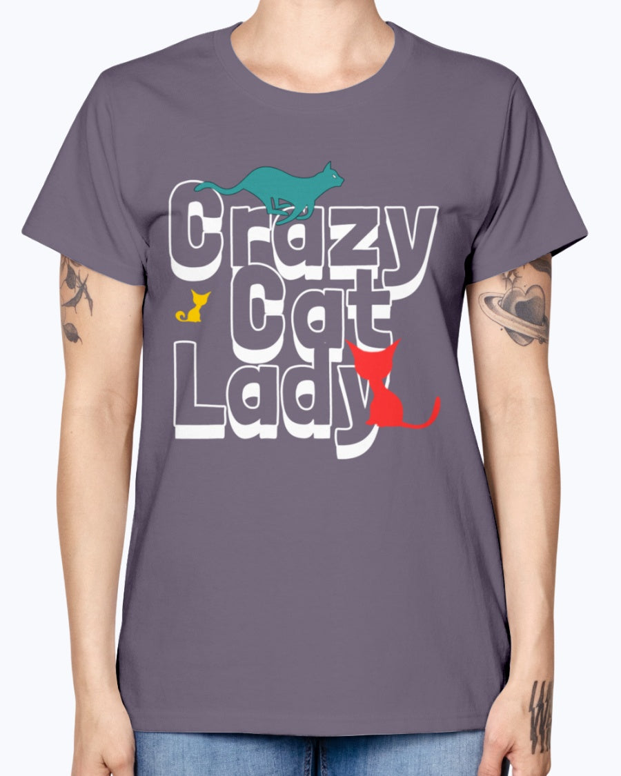 Gildan Ladies Missy T-Shirt. Crazy cat lady