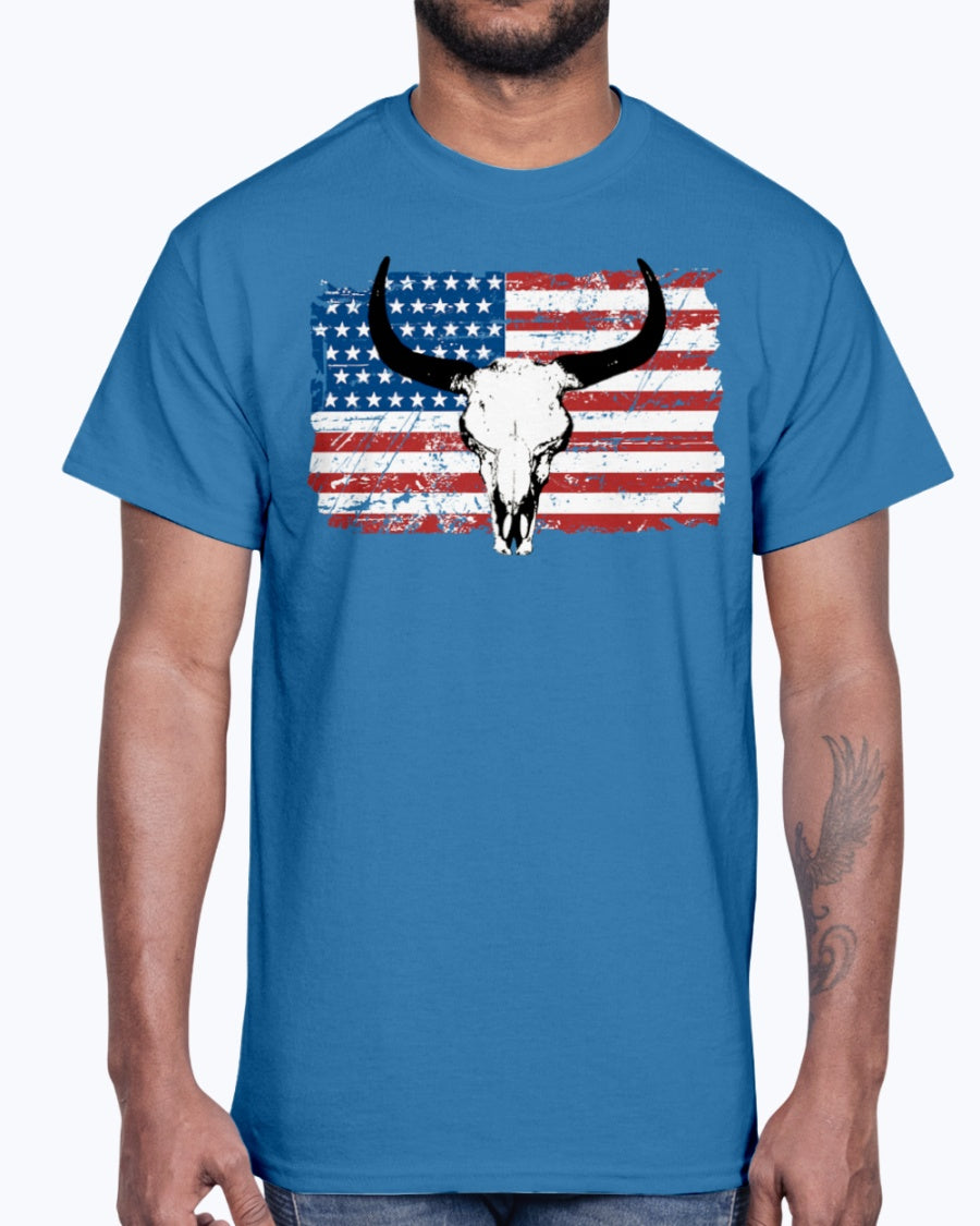 Men's Gildan Ultra Cotton T-Shirt 12 Dark colors   Buffalo USA Flag