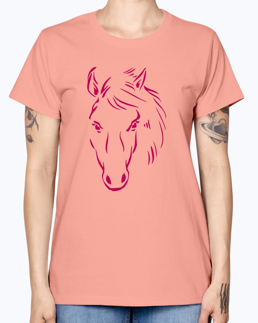 Gildan Ladies Missy T-Shirt.   Horse drawing