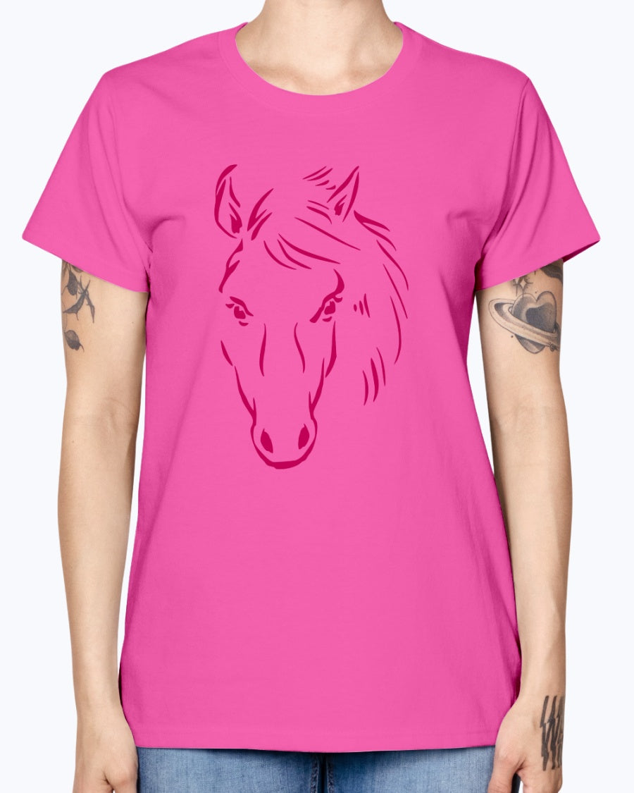 Gildan Ladies Missy T-Shirt.   Horse drawing